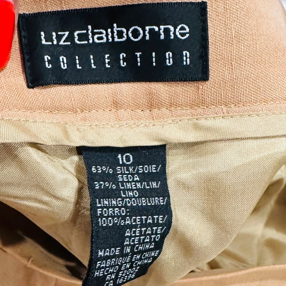 Liz Claiborne Vintage Silk & Linen Blend Camel Pleated High Waisted Trouser 10